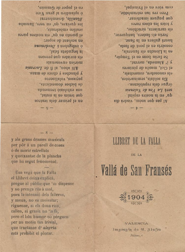 Llibret falla Vallá de Sant Francesc