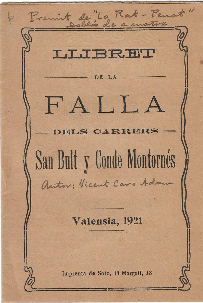 Llibret falla Sant Bult - Comte de Montornés